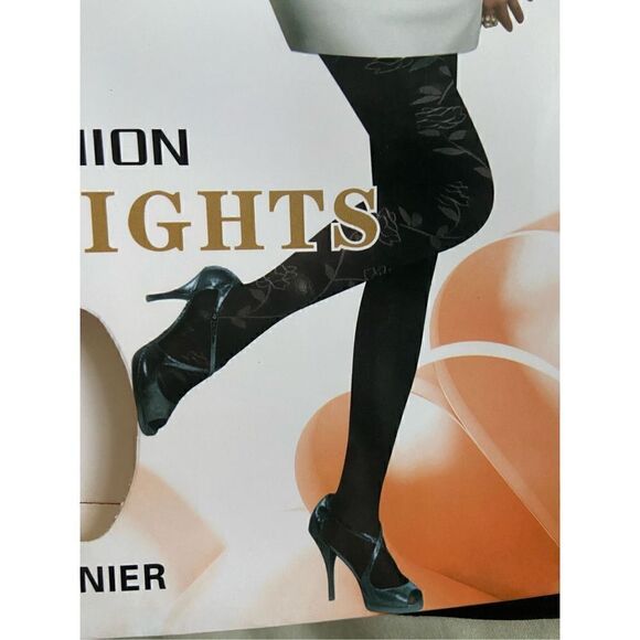 3/$15 Black Tights Floral Rose Sheer Design S/M - Picture 4 of 4
